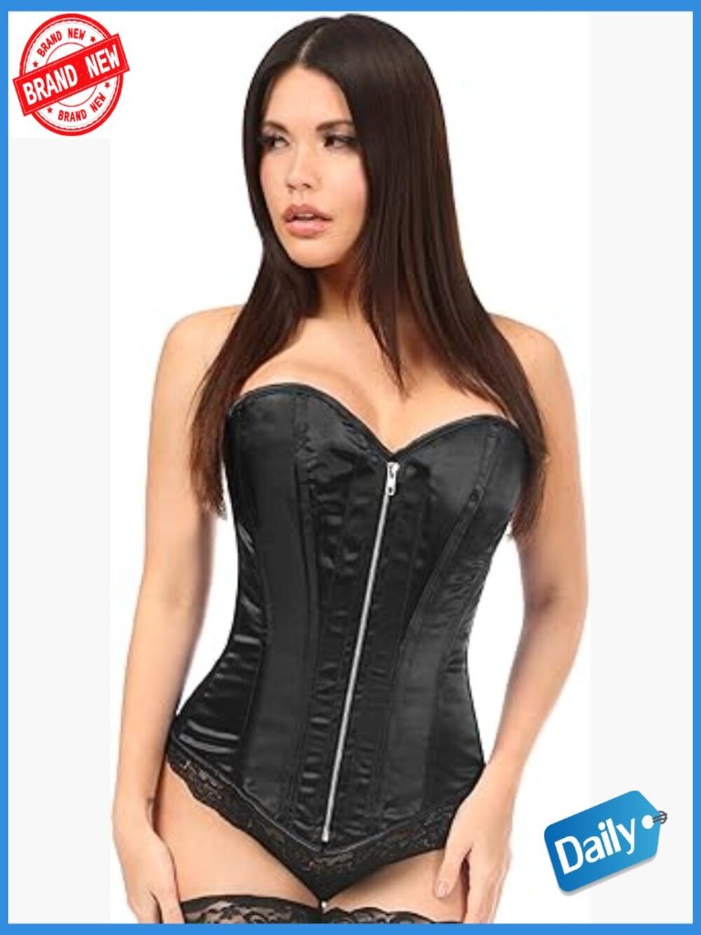 Satin Steel Boned Corset Front Zipper Waist Reducing Full Bust